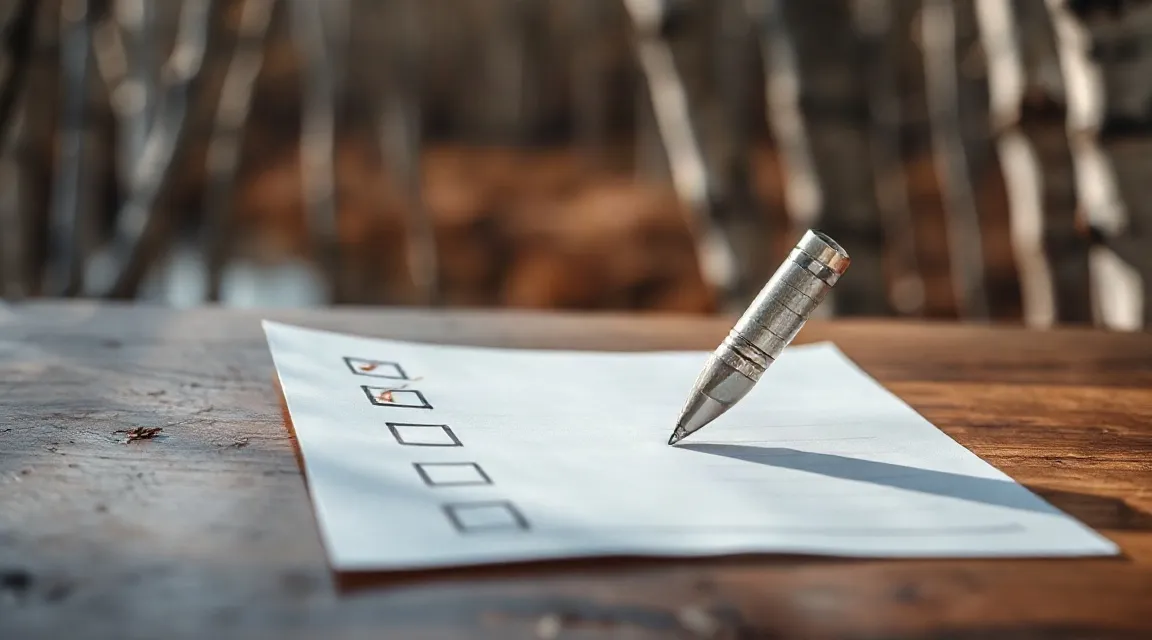 A paper checklist with empty boxes and a pen on a wooden table (illustrative image)